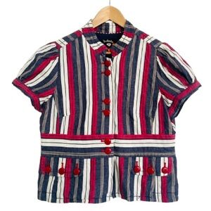 Anthropologie Taikonhu Ferry Boat Striped Cropped Short Sleeve Jacket   Size 12
